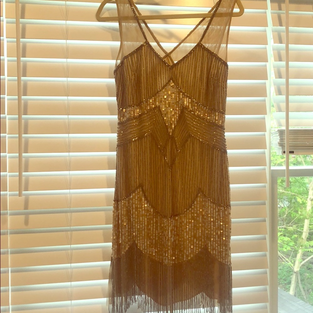 Adriana Papell champagne 1920’s cocktail dress